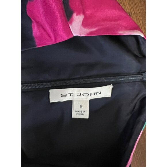 St. John Floral Dress Watercolor Sleeveless Pencil Sheath Lined Silk Pockets 6 - Picture 11 of 13